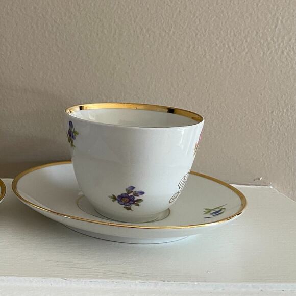 VTG Danmark Lyngby Teacup & Saucer, Bedstefar/Bedstemor, Floral, Gold, Danish - Picture 7 of 13